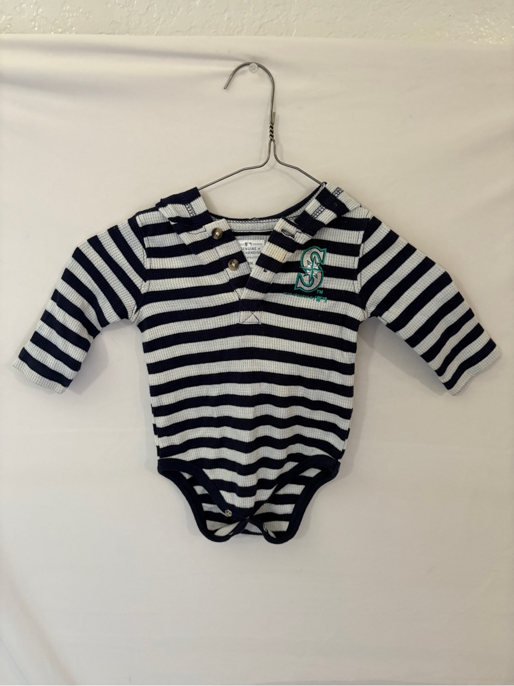 Seattle Mariners Striped Navy & White Hooded One-Piece Bodysuit